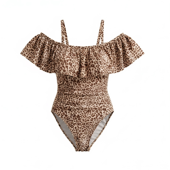 Tahari One piece Ruffle Strapless Swimsuit Bathing Suit LARGE Cheetah Leopard - Picture 10 of 13